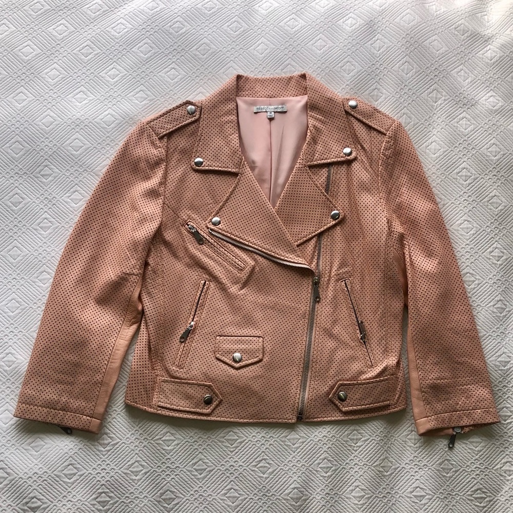 Light Pink Rebecca Minkoff Cropped Leather Motorcycle Jacket